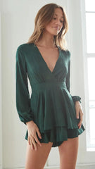Green Long Sleeves Layered Rompers