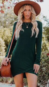 Hunter Green Long Sleeves Mini Dress