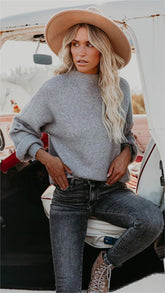 Grey Solid Knit Sweater
