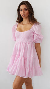 Pink Plaid Babydoll Mini Dress