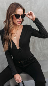 Black Plunging Neckline Top