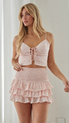 Pink Floral Ruffle Mini Skort