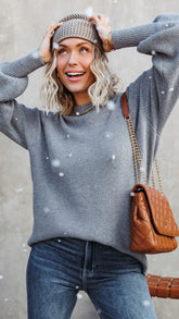Grey Ribbed Knit Sweater