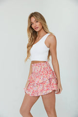 Pink Floral Ruffle Mini Skort