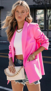 Hot Pink Solid Notched Lapel Blazer