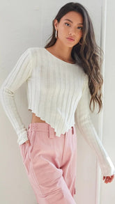 White Ribbed Knit Crop Top