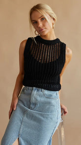 Black Crochet Knit Tank Top