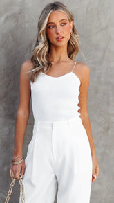 White Ribbed Knit Tank