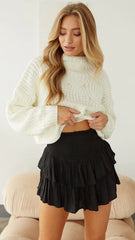 Black Tiered Ruffle Mini Skirt