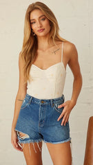 Deep Blue Destroyed Denim Shorts