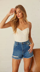 Deep Blue Destroyed Denim Shorts