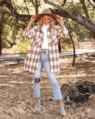 Mocha Tartan Print Fringe Shacket