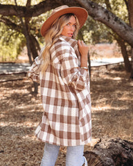 Mocha Tartan Print Fringe Shacket