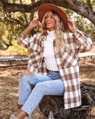 Mocha Tartan Print Fringe Shacket