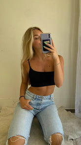 Black One Shoulder Crop Tank Top