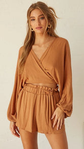 Khaki Flowy Solid Shorts