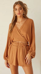 Khaki Flowy Solid Shorts