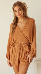 Khaki Flowy Solid Shorts