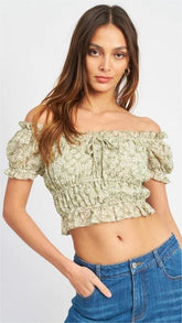 Green Floral Crop Top