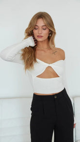White Solid Cutout Knit Top