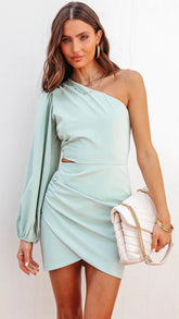 Green One Shoulder Mini Dress
