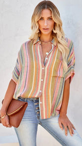 Multicolor Striped Button Down Top