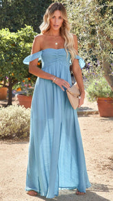 Blue Off Shoulder Maxi Dress