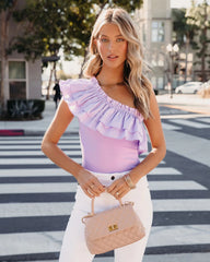 Lilac Ruffled One Shoulder Bodysuit