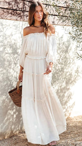 Cream Off Shoulder Maxi Dress