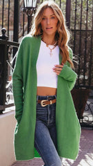 Green Knit Open Front Cardigan