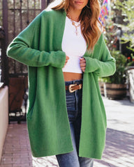 Green Knit Open Front Cardigan