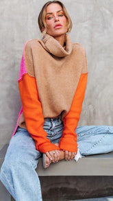 Color Block Turtleneck Sweater