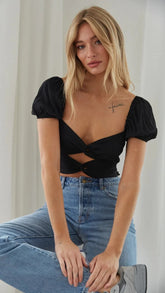 Black Double Twist Crop Top