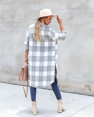 Grey Plaid Print Long Coat