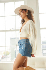 Deep Blue Denim Raw Edge Shorts