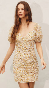 Yellow Wheat Print Mini Dress