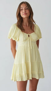 Yellow Front Tie Mini Dress