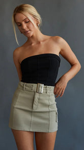 Olive Green Belted Mini Skirt