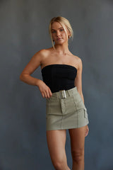 Olive Green Belted Mini Skirt