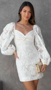 Cream Textured Twisted Mini Dress