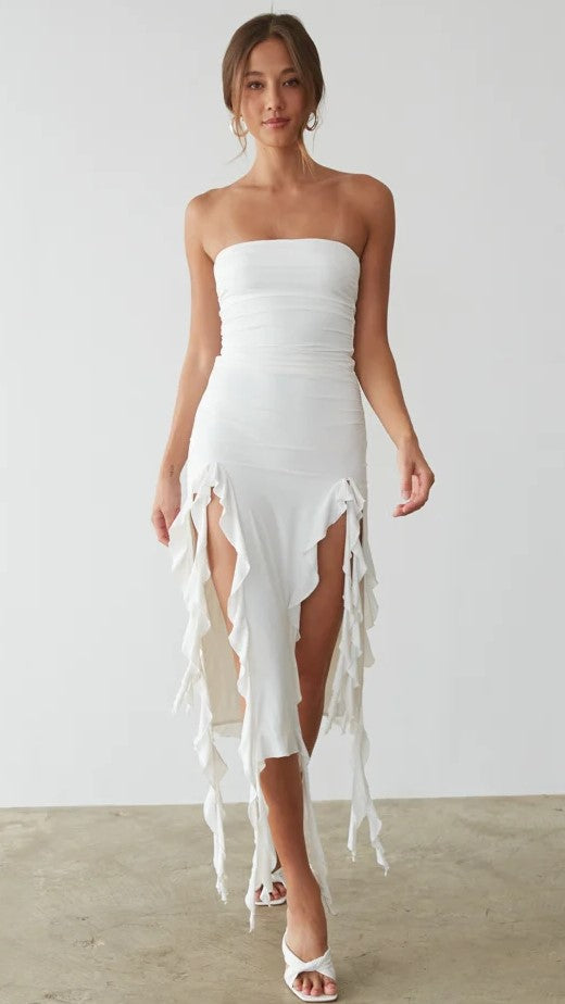White Drape Dress Heiress Beverly Hills Mesh Drape Detail Asymmetric Drop Waist Maxi White Drape Dress Heiress Beverly Hills Mesh Drape Detail Asymmetric Drop Waist Maxi