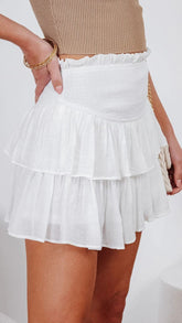 White Tiered Mini Skirt