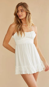White Pleated Slip Mini Dress