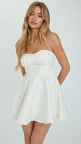 White Solid Strapless Mini Dress