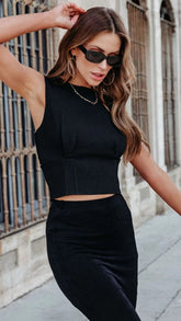 Black Solid Crop Top