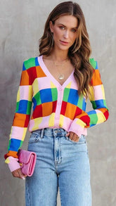 Colorful Rainbow Knit Buttoned Cardigan