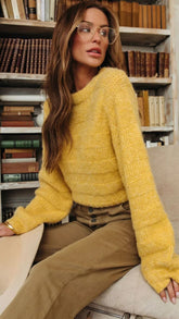 Yellow Balloon Sleeves Knit Sweater