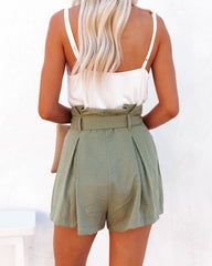 Olive Green Waist Tie Shorts
