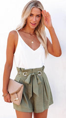 Olive Green Waist Tie Shorts