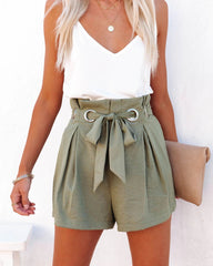 Olive Green Waist Tie Shorts